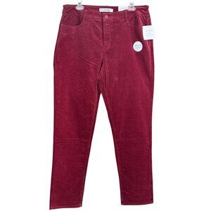 Croft & Barrow Womens Corduroy Straight Mid-Rise Pants Size 14L Stretch Red NWT
